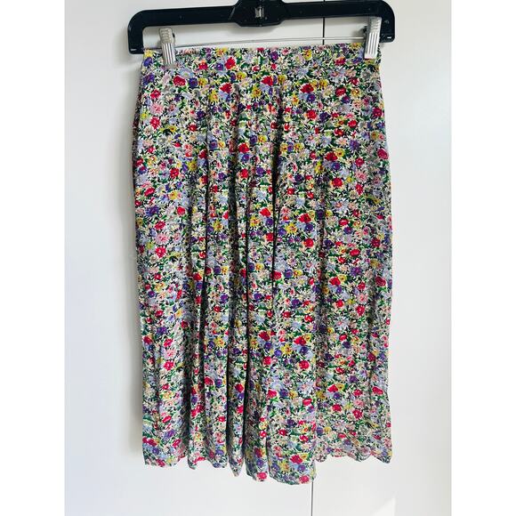 Vintage 90s Liz Claiborne Floral print Knee Length Skirt Pockets Spring - Picture 2 of 8